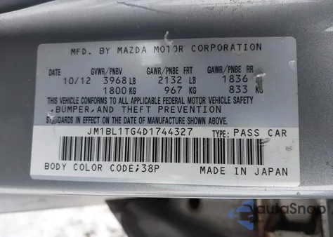 2013 Mazda Mazda3 I Sv z USA, uszkodzony, nr VIN JM1BL1TG4D1744327